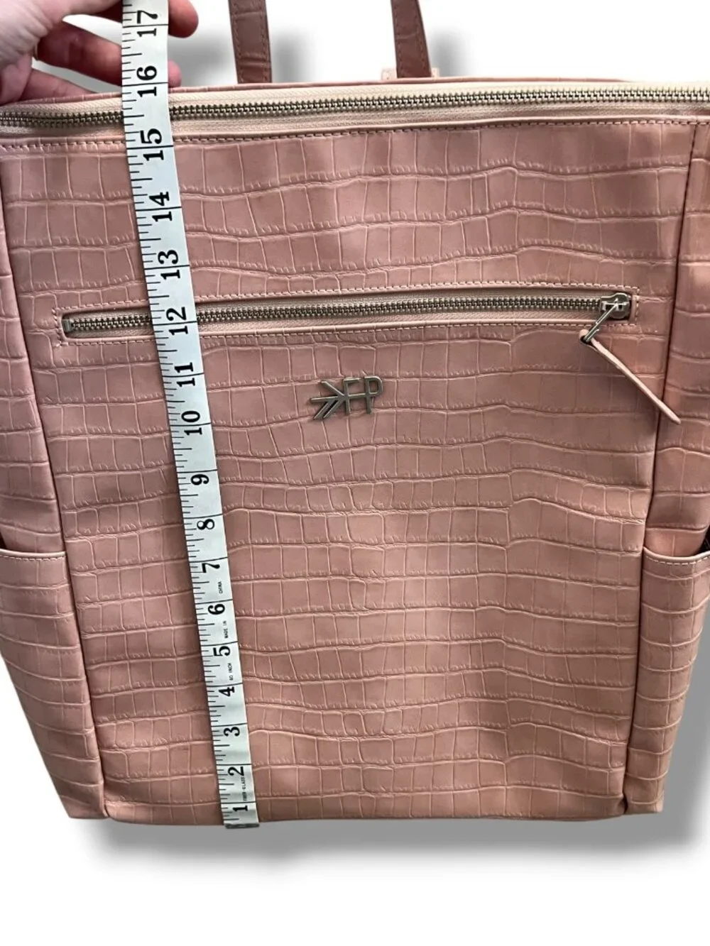 Freshly Picked Faux Leather Rose Pink Crocodile Diaper Bag Backpack Zip Closure